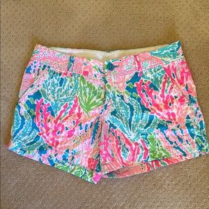Lilly Pulitzer Pink and Green Callahan Shorts Vibrant Tropical Print